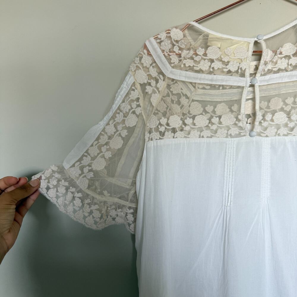 Anthropologie Womens Milkmaid Top 14 Off White Peasant Boho Lace Cottagecore - Picture 6 of 7